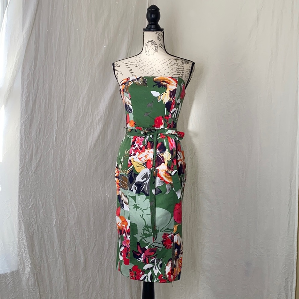 New York&Company Strapless Green Floral Dress